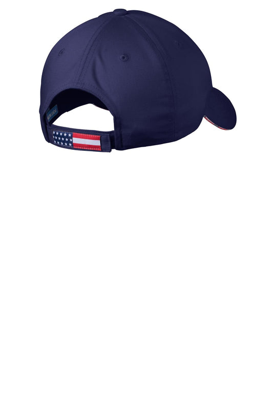 Rear View of Blue Crush Port Authority Americana Flag Sandwich Cap. C829