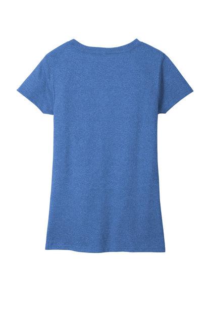 Rear View of Blue Heather District Women's Re-Tee V-Neck DT8001
