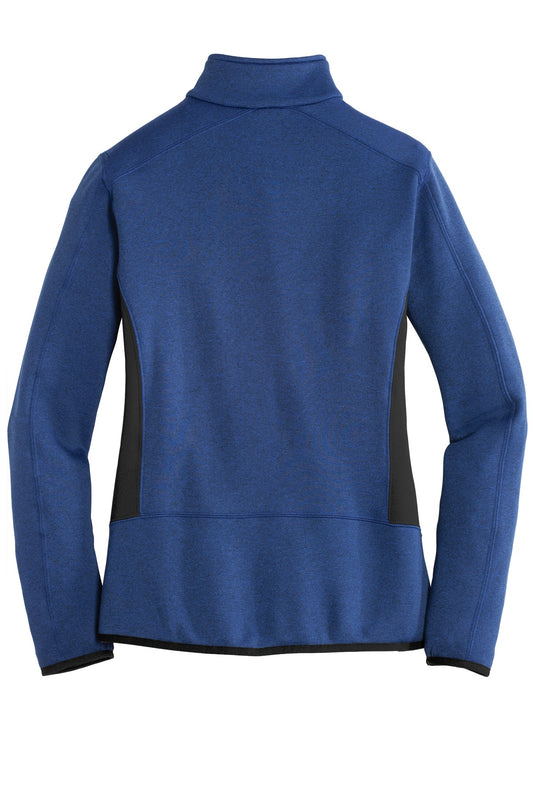 Rear View of Blue Heather Eddie Bauer Women's Full-Zip Heather Stretch Fleece Jacket. EB239