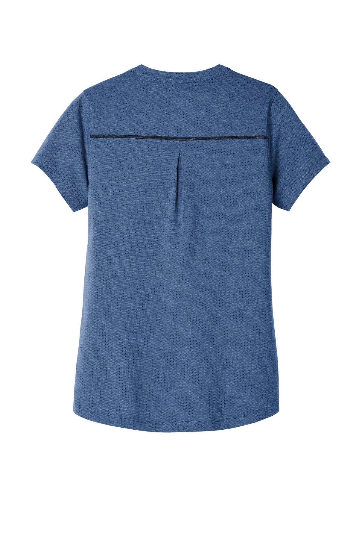 Rear View of Blue Hthr OGIO Women's Tread Henley. LOG136