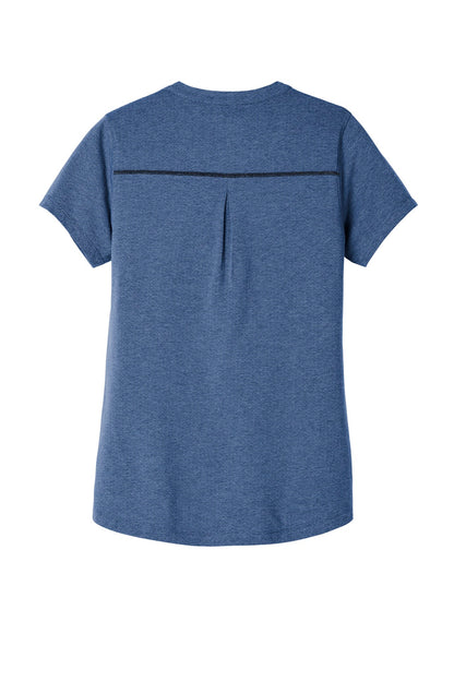 Rear View of Blue Hthr OGIO Women's Tread Henley. LOG136