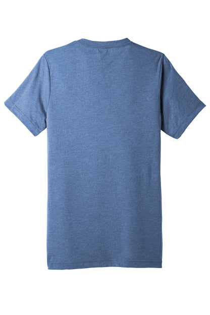 Rear View of Blue TB BELLA+CANVAS Unisex Triblend Short Sleeve V-Neck Te. BC3415