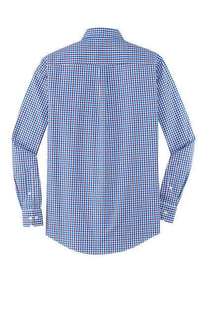 Rear View of Blue/Purple Port Authority Long Sleeve Gingham Easy Care Shirt. S654