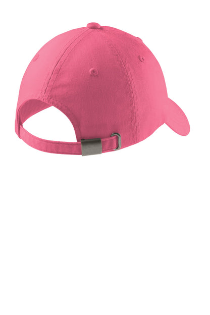 Rear View of Bright Pink Port Authority Women's Garment-Washed Cap. LPWU