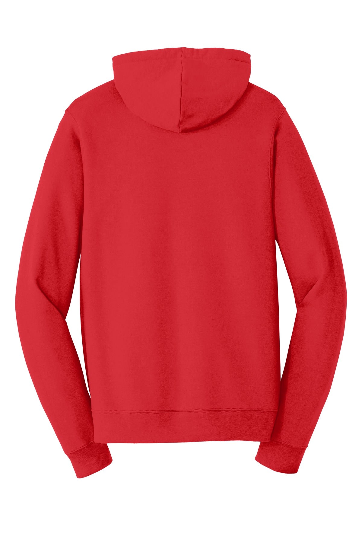 Rear View of Bright Red Port & Company Fan Favorite Fleece Pullover Hooded Sweatshirt. PC850H