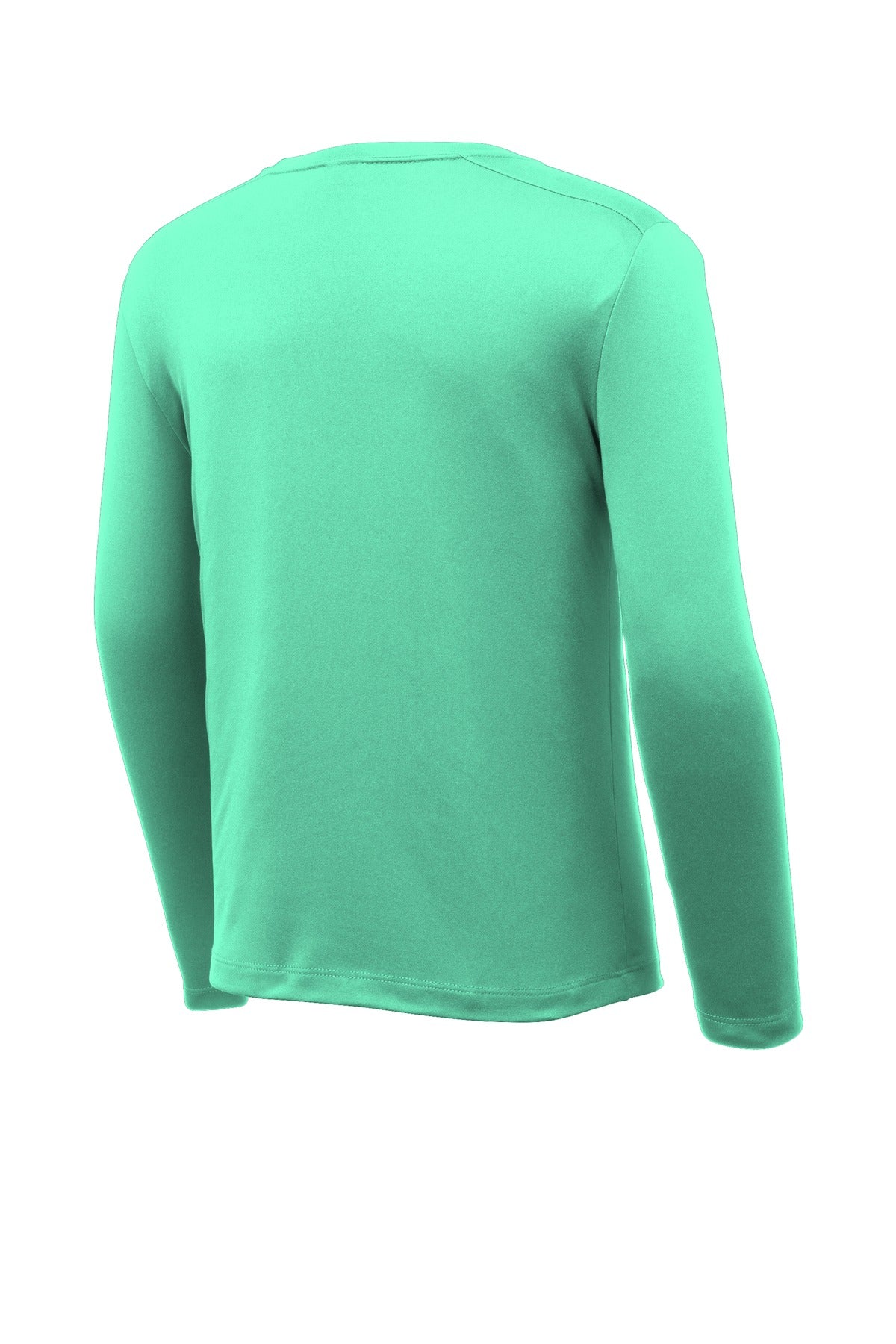 Rear View of Bright Seafoam Sport-Tek Youth Posi-UV Pro Long Sleeve Tee. YST420LS