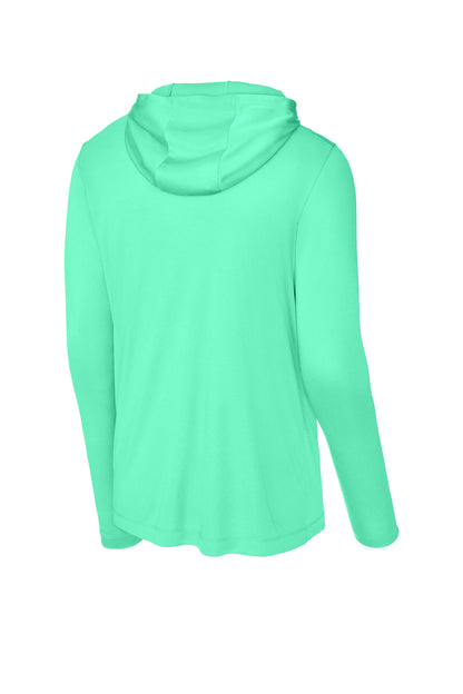 Rear View of BrtSeafoam Sport-Tek Posi-UV Pro Long Sleeve Hoodie ST420LSH