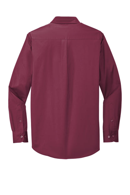 Rear View of Burg/Lt Stone Port Authority Extended Size Long Sleeve Easy Care Shirt S608ES