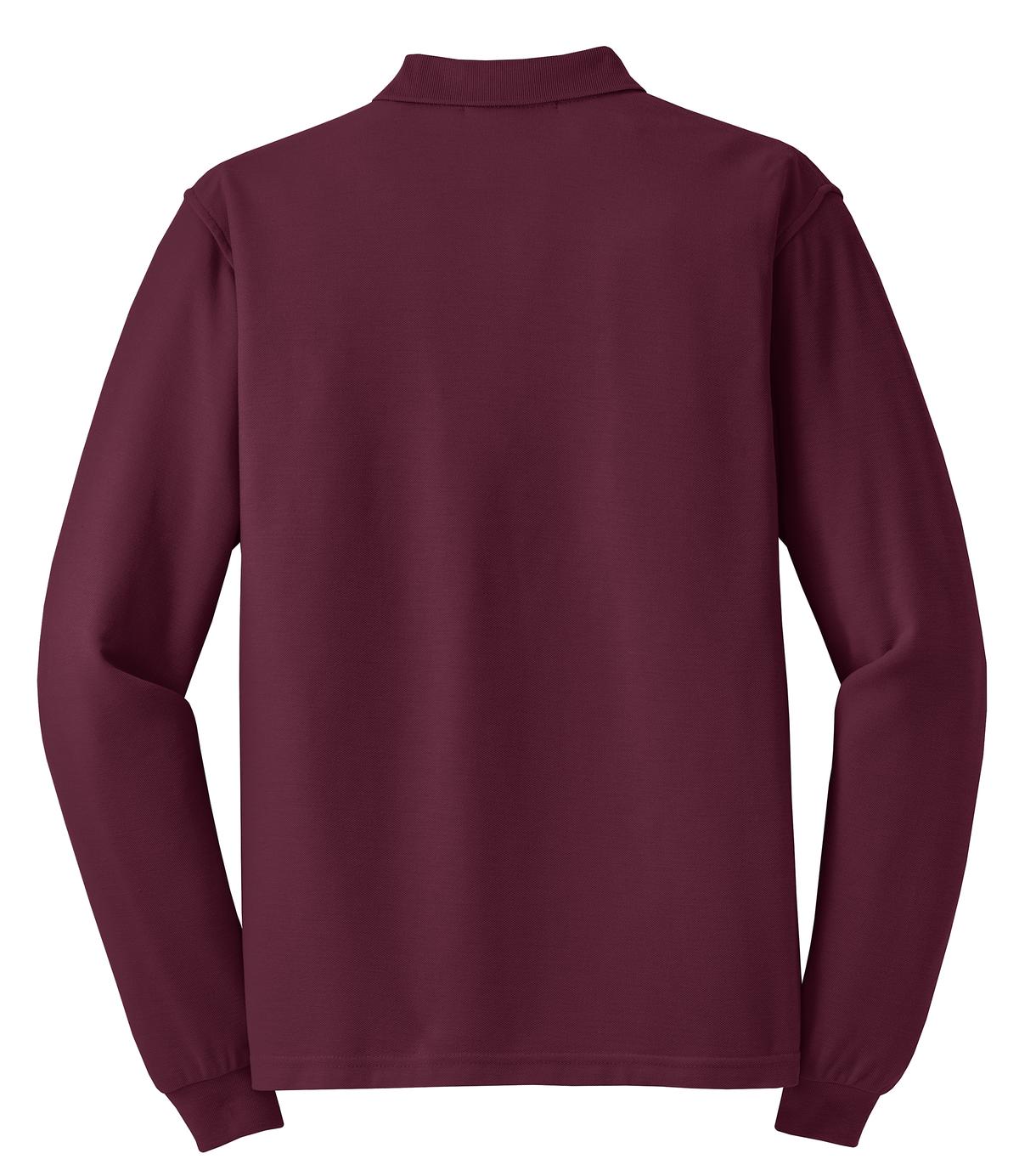 Rear View of Burgundy Port Authority Silk Touch Long Sleeve Polo. K500LS