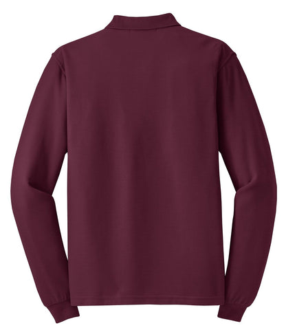 Rear View of Burgundy Port Authority Silk Touch Long Sleeve Polo. K500LS