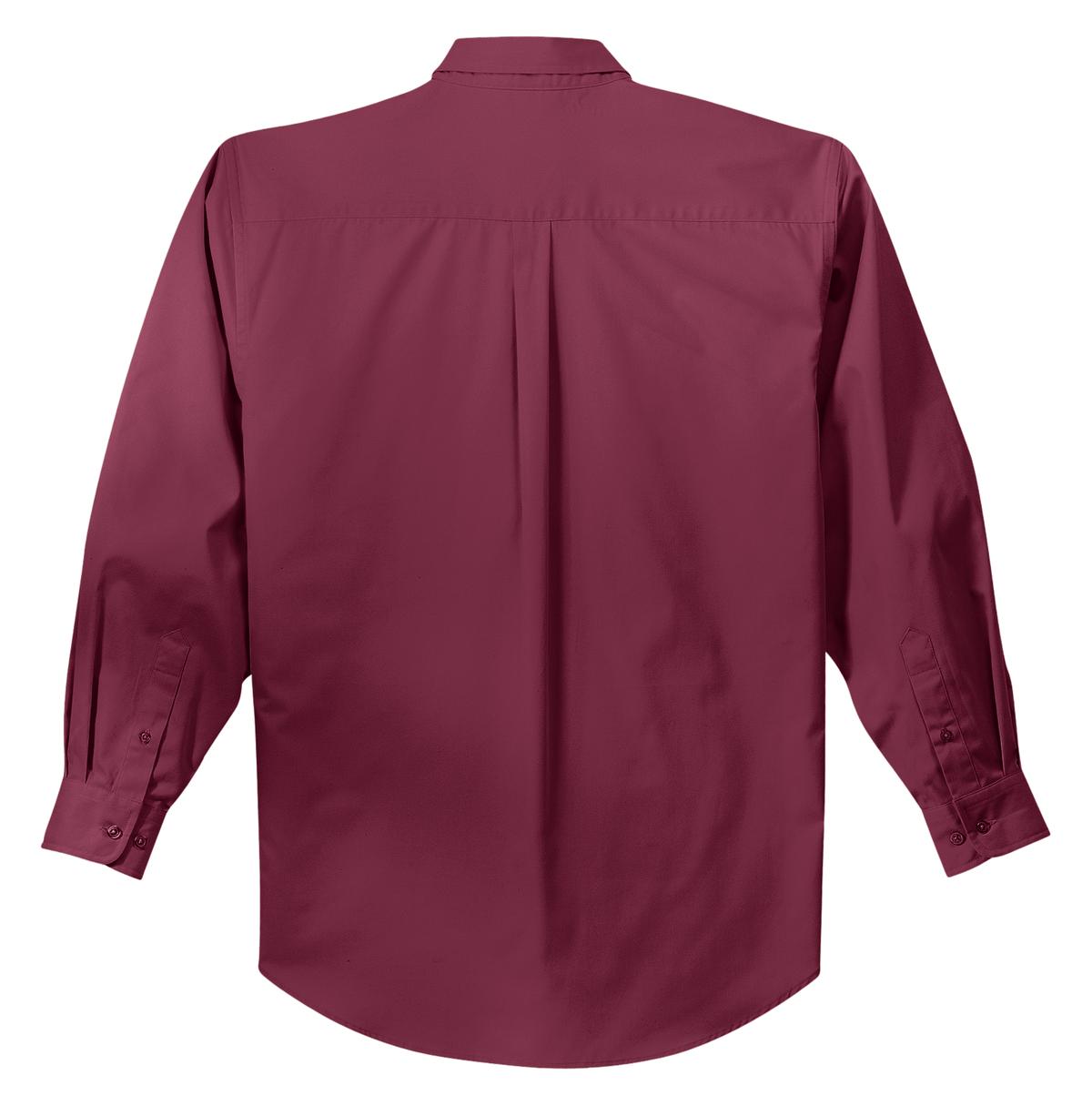 Rear View of Burgundy Port Authority Tall Long Sleeve Easy Care Shirt. TLS608