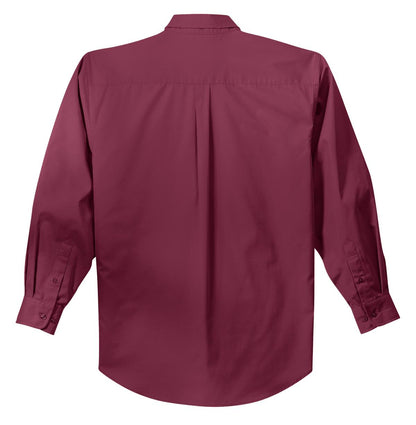 Rear View of Burgundy Port Authority Tall Long Sleeve Easy Care Shirt. TLS608