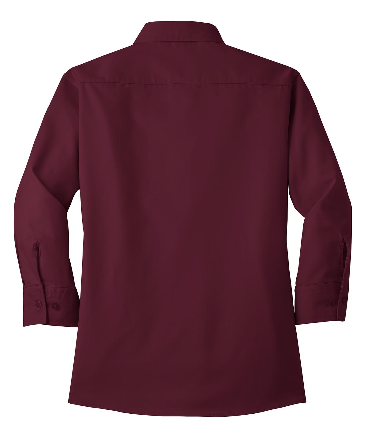Rear View of Burgundy Port Authority Women's 3/4-Sleeve Easy Care Shirt. L612