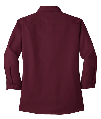 Rear View of Burgundy Port Authority Women's 3/4-Sleeve Easy Care Shirt. L612
