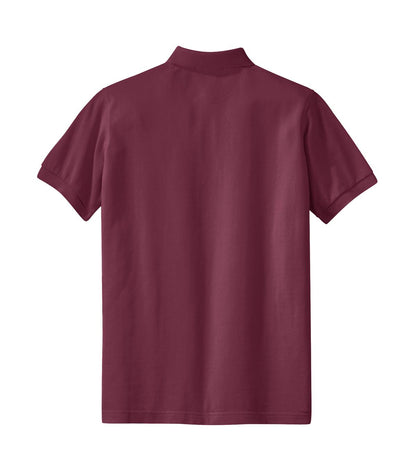 Rear View of Burgundy Port Authority Women's Heavyweight Cotton Pique Polo. L420