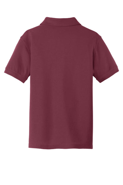 Rear View of Burgundy Port Authority Youth Core Classic Pique Polo. Y100