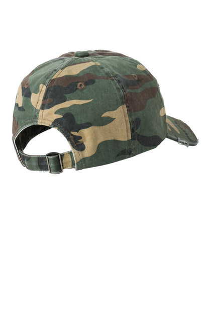 Rear View of Camo District Distressed Cap. DT600