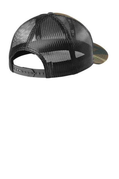 Rear View of Camo/Black New Era Snapback Low Profile Trucker Cap NE207