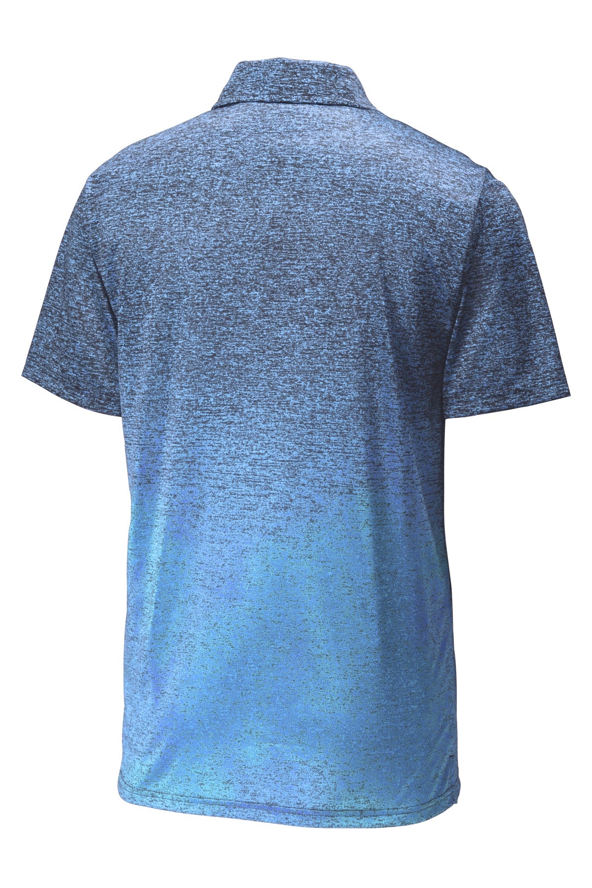 Rear View of Car Blue/Tr Ny Sport-Tek Ombre Heather Polo. ST671