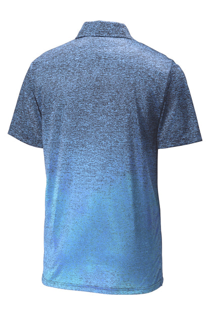 Rear View of Car Blue/Tr Ny Sport-Tek Ombre Heather Polo. ST671