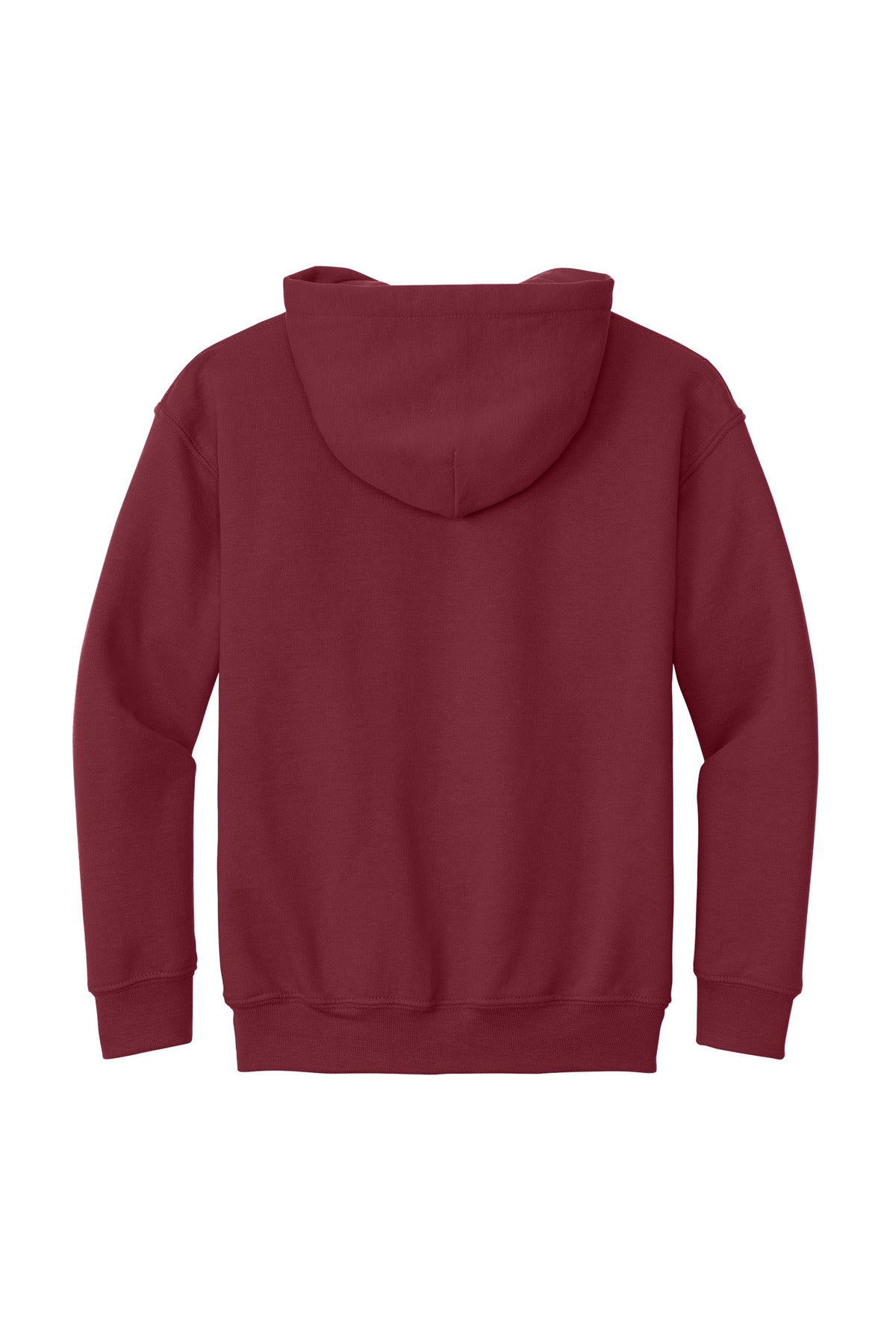 Rear View of Cardinal Red Gildan - Youth Heavy Blend Hooded Sweatshirt. 18500B