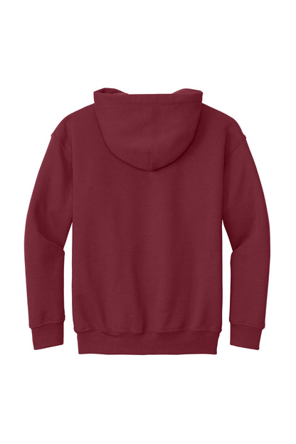 Rear View of Cardinal Red Gildan - Youth Heavy Blend Hooded Sweatshirt. 18500B