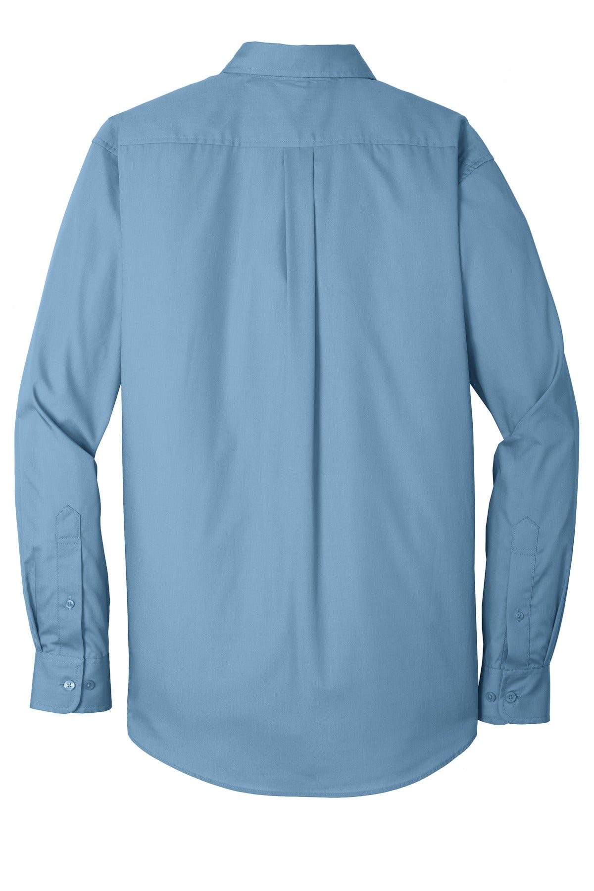 Rear View of Carolina Blue Port Authority Long Sleeve Carefree Poplin Shirt. W100