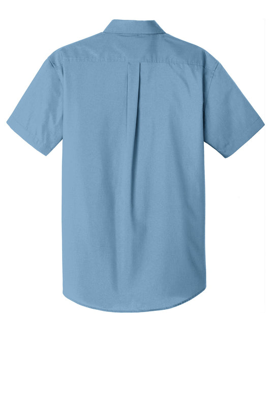 Rear View of Carolina Blue Port Authority Short Sleeve Carefree Poplin Shirt. W101