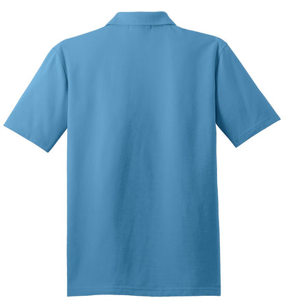 Rear View of Celadon Blue Port Authority Stain-Release Polo. K510