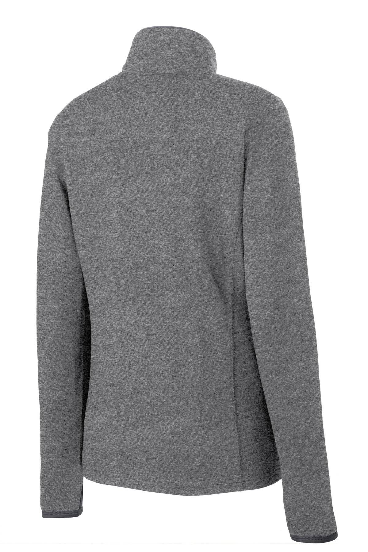 Rear View of CGH/Char Grey Sport-Tek Women's Sport-Wick Stretch Contrast Full-Zip Jacket. LST853