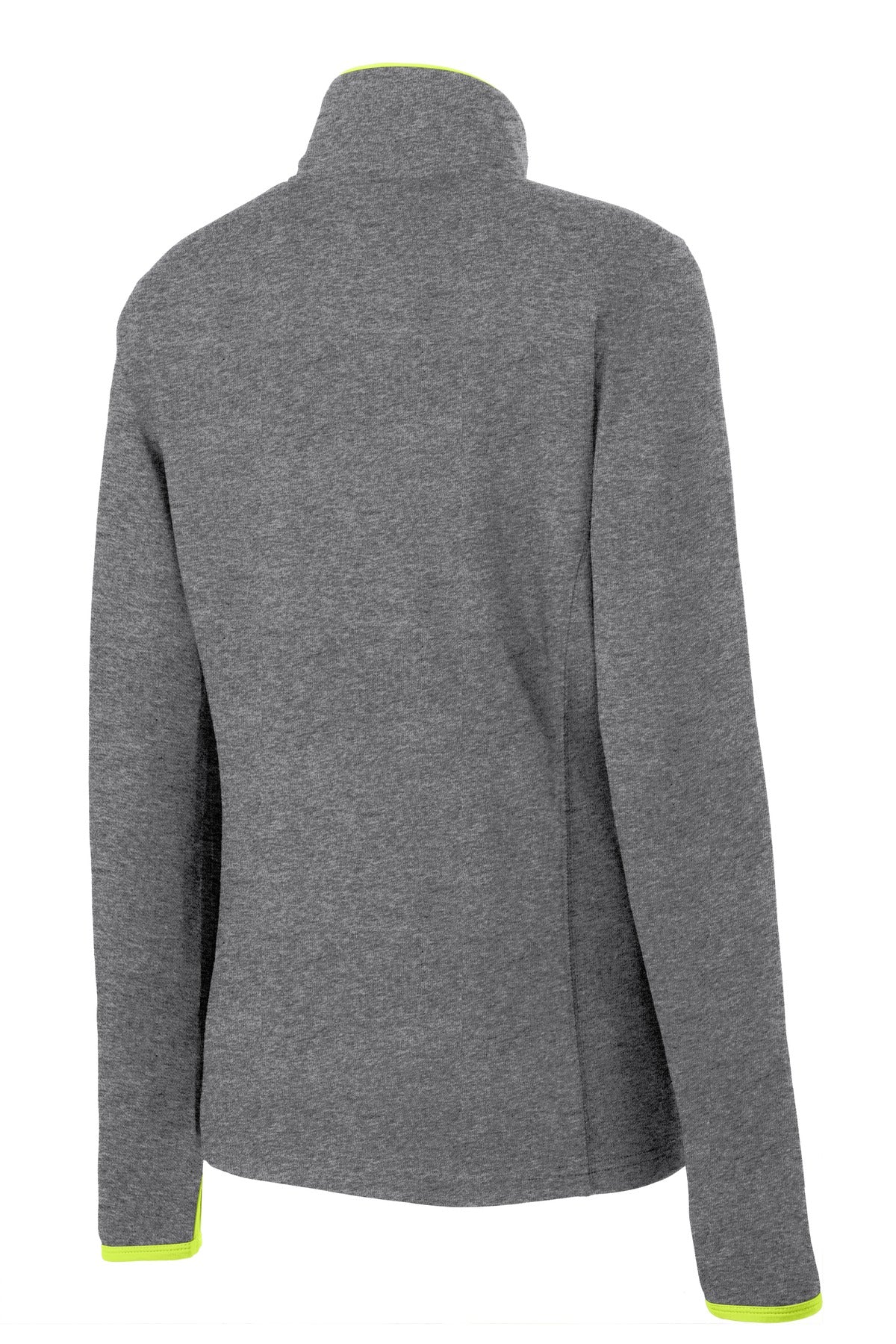 Rear View of CGH/Charge Grn Sport-Tek Women's Sport-Wick Stretch Contrast Full-Zip Jacket. LST853