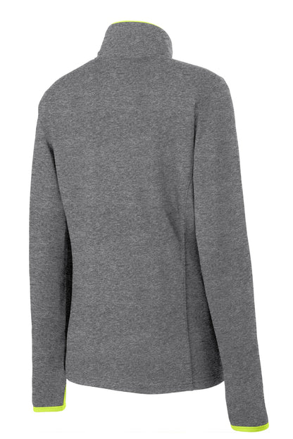 Rear View of CGH/Charge Grn Sport-Tek Women's Sport-Wick Stretch Contrast Full-Zip Jacket. LST853