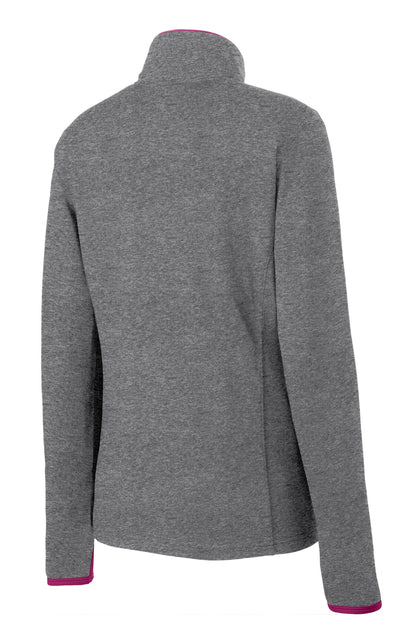 Rear View of CGH/Pink Rush Sport-Tek Women's Sport-Wick Stretch Contrast Full-Zip Jacket. LST853