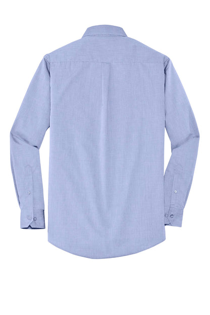 Rear View of Chambray Blue Port Authority Crosshatch Easy Care Shirt. S640