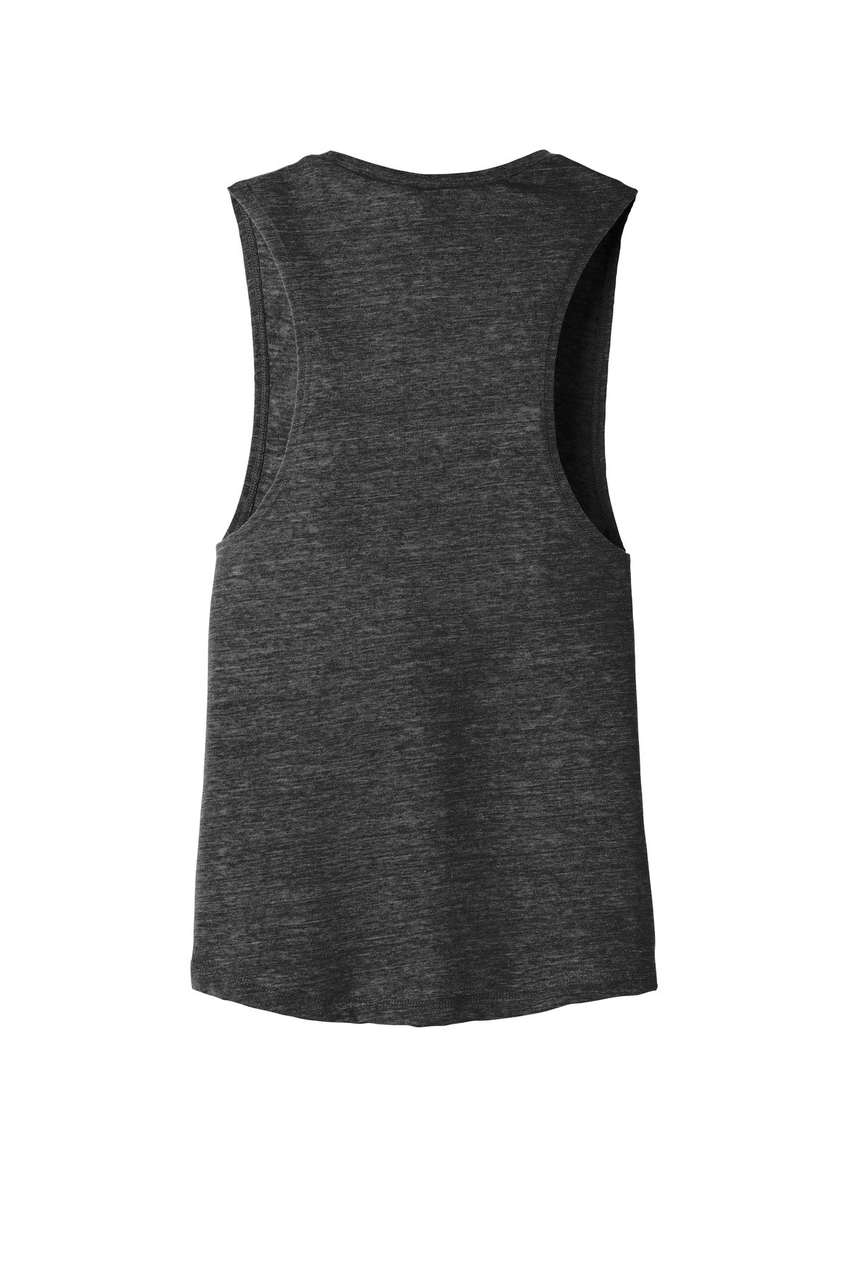 Rear View of Char Blk Slub BELLA+CANVAS Women's Flowy Scoop Muscle Tank. BC8803
