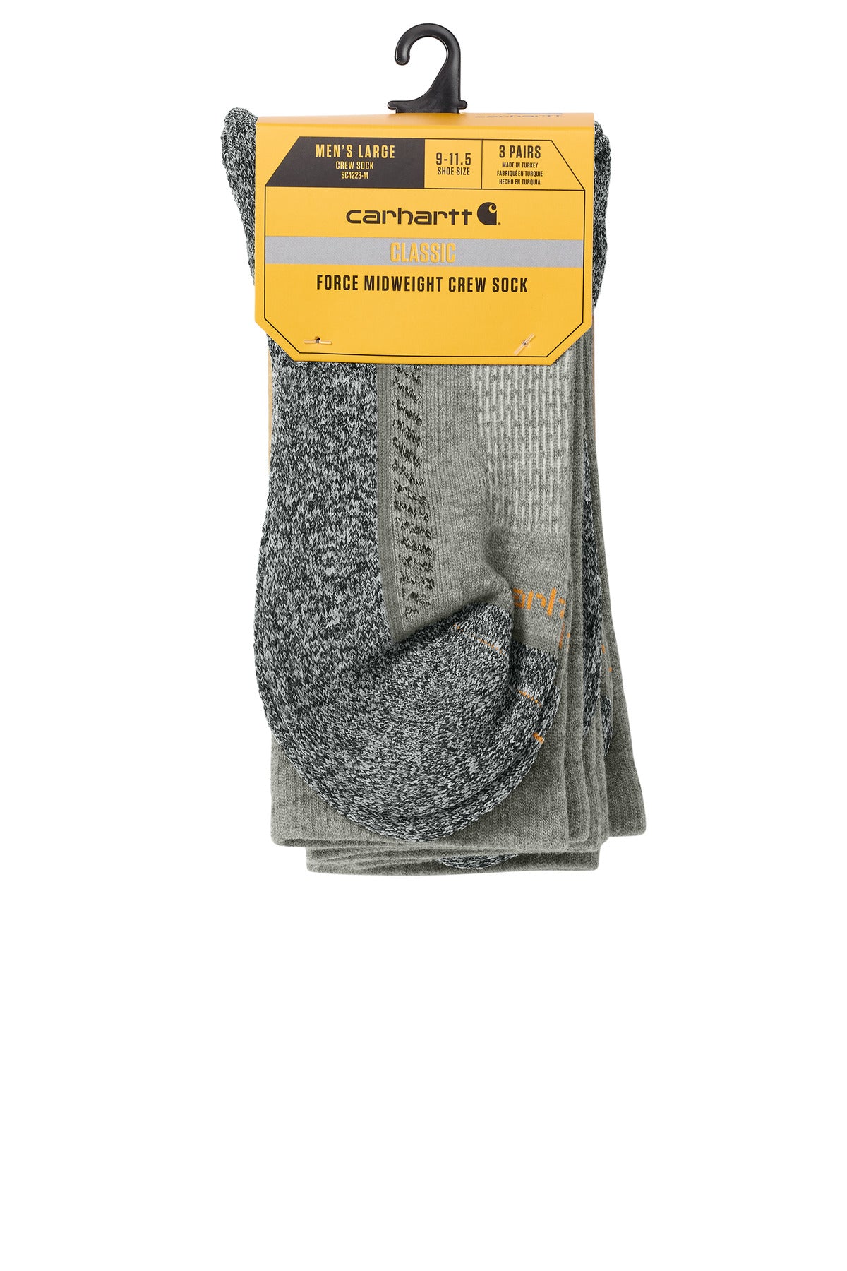 Rear View of Charcoal Carhartt Force Midweight Crew Sock (3-Pack) CTSC4223