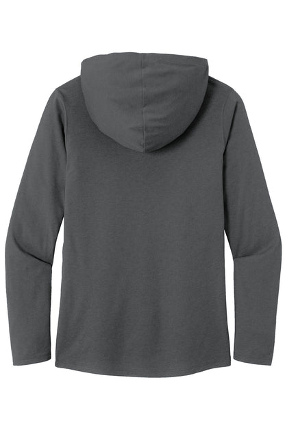 Rear View of Charcoal District Women's Perfect Tri Long Sleeve Hoodie. DM139L