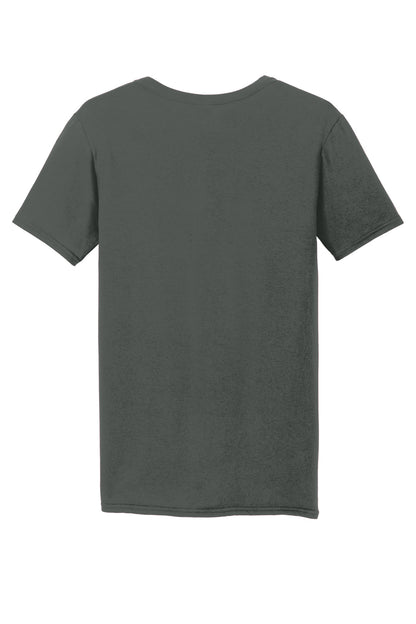 Rear View of Charcoal Gildan Softstyle V-Neck T-Shirt. 64V00