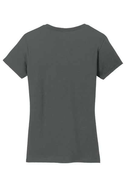 Rear View of Charcoal Gildan Women's Heavy Cotton 100% Cotton V-Neck T-Shirt. 5V00L