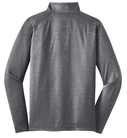 Rear View of Charcoal Gy He Sport-Tek Tall Sport-Wick Stretch 1/4-Zip Pullover. TST850