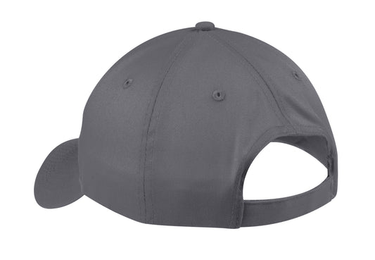 Rear View of Charcoal Port & Company Six-Panel Twill Cap. CP80