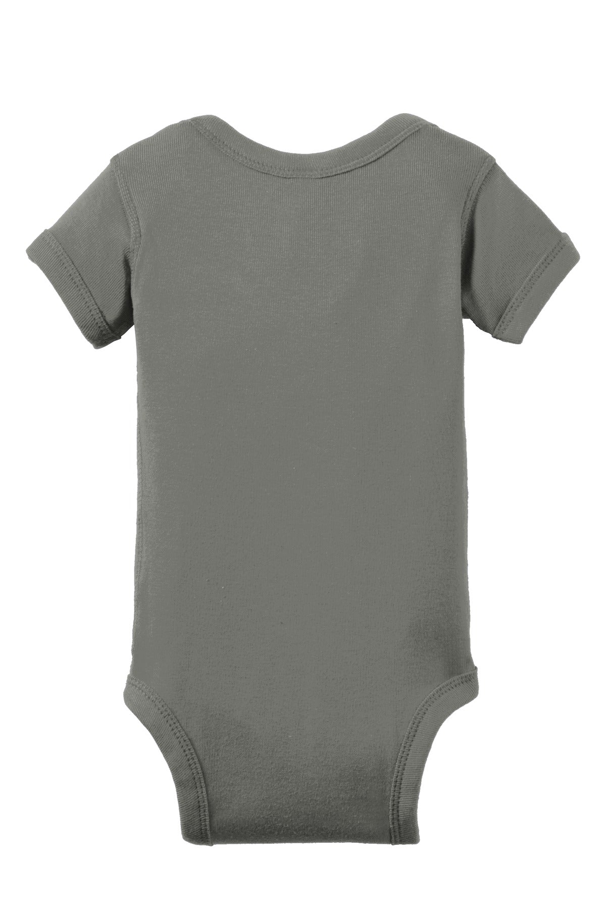 Rear View of Charcoal Rabbit Skins Infant Short Sleeve Baby Rib Bodysuit. RS4400