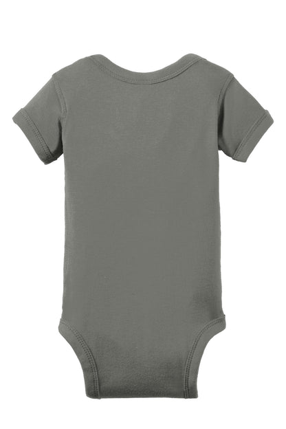 Rear View of Charcoal Rabbit Skins Infant Short Sleeve Baby Rib Bodysuit. RS4400