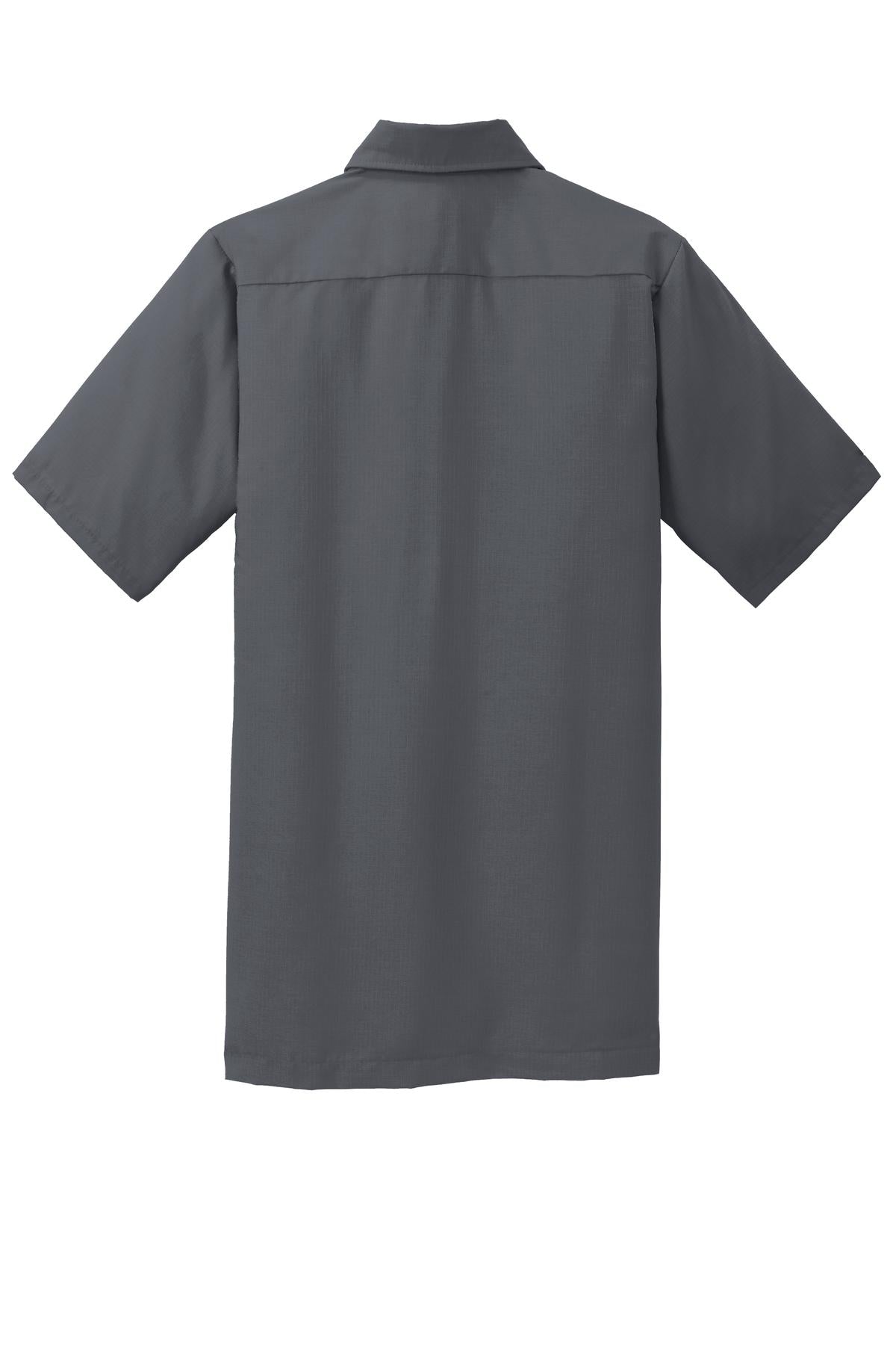 Rear View of Charcoal Red Kap Short Sleeve Solid Ripstop Shirt. SY60