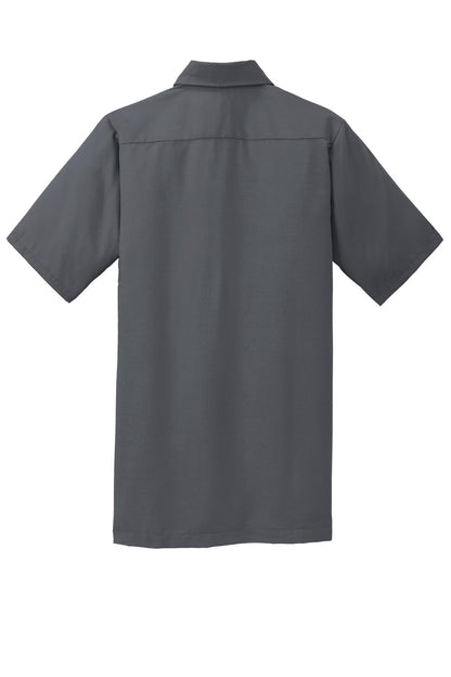 Rear View of Charcoal Red Kap Short Sleeve Solid Ripstop Shirt. SY60