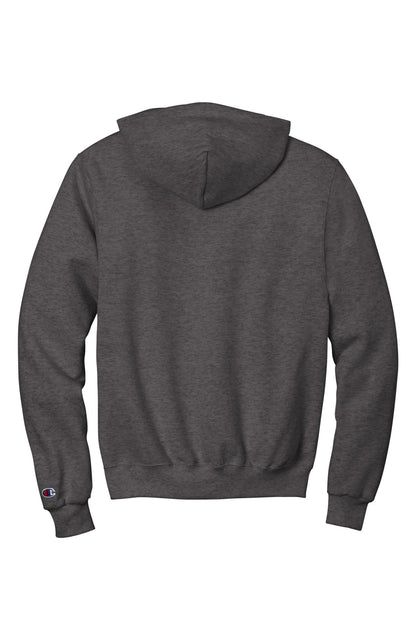 Rear View of CharcoalHt Champion Powerblend Pullover Hoodie. S700