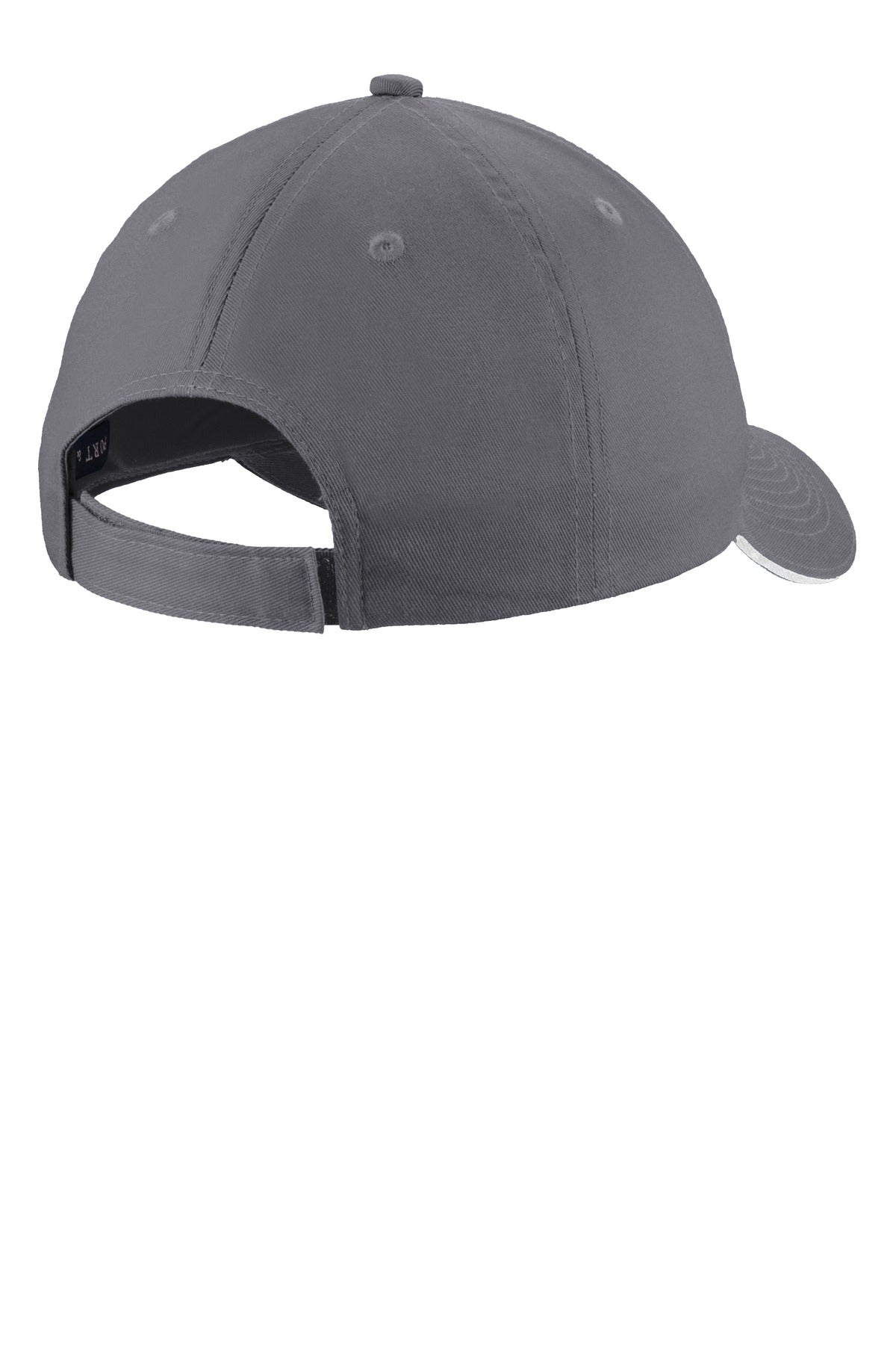Rear View of Charcoal/White Port & Company Unstructured Sandwich Bill Cap. C919