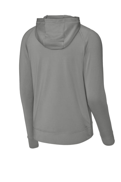 Rear View of CharGrey Sport-Tek Sport-Wick Stretch 1/2-Zip Hoodie ST856