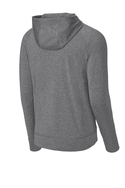 Rear View of CharGreyHt Sport-Tek Sport-Wick Stretch 1/2-Zip Hoodie ST856