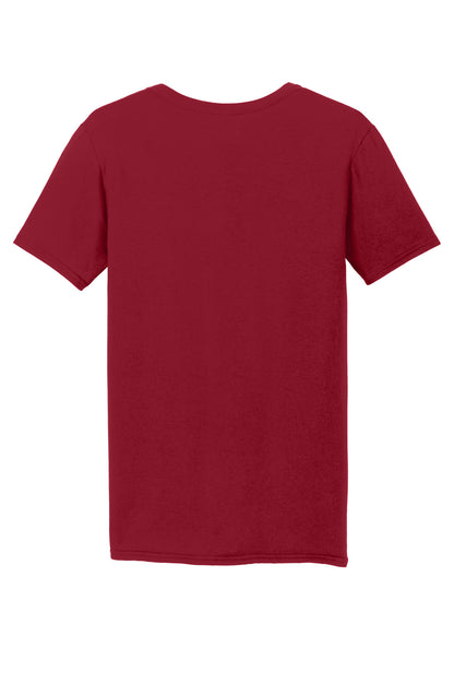 Rear View of Cherry Red Gildan Softstyle V-Neck T-Shirt. 64V00